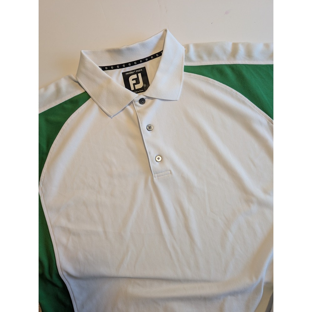 NWOT FootJoy ProDry Pique Golf Polo Shirt Mens XL White Green Short Sleeve NICE!